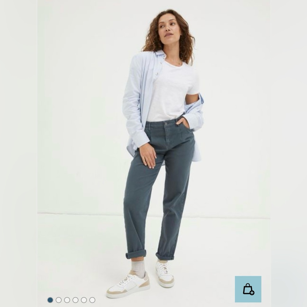 FatFace Blue/gray Cleo Pleated High Rise Barrel Leg Canvas Pants size USA 10